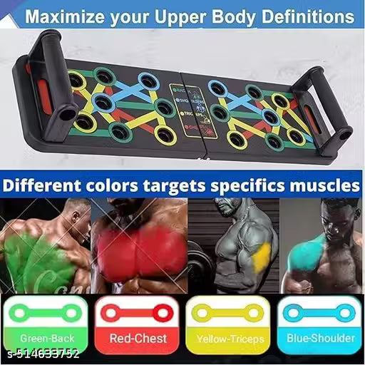 Manogyam 10in1 Portable Board with Strong Grip Handle for Chest Press Home & Gym Exercise Push-up Bar