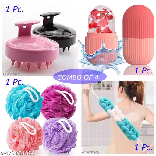 Loofah Combo Offer MULTIPLE USES Hair Scalp Massager Brush | Ice Roller | Body Back Scrubber | Bathing loofah