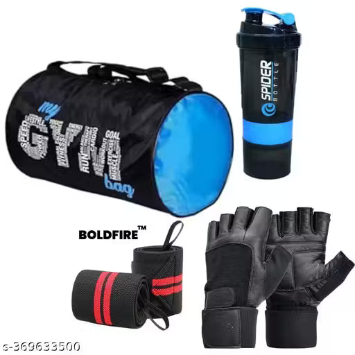 Gym Bag With Glove ,Shaker & Wrist Band