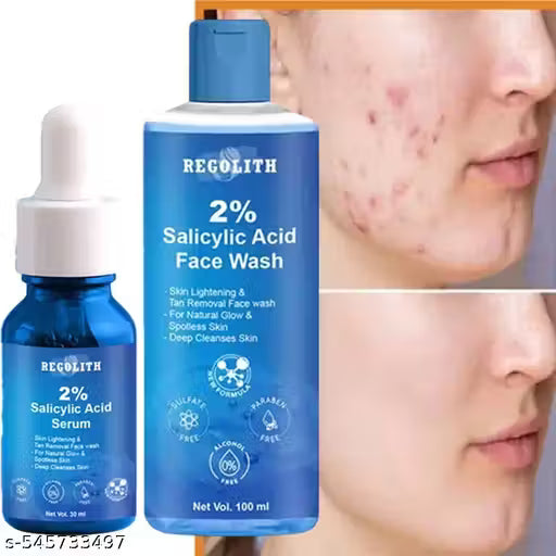 Regolith Premium Facewash (2% Salicylic) + Face Serum (2% Salicylic) | Acne & Pimple Care | Skin Brightening & Tan Removal | 100ml